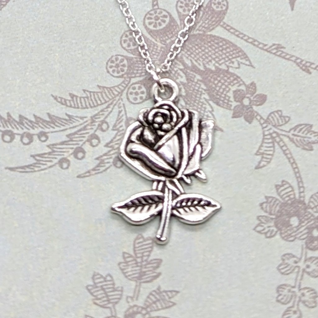 Gothic Single Rose Silver Necklace